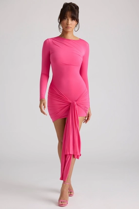 Long Sleeve Draped Mini Dress in Magenta Dresses - wrap dresses discount