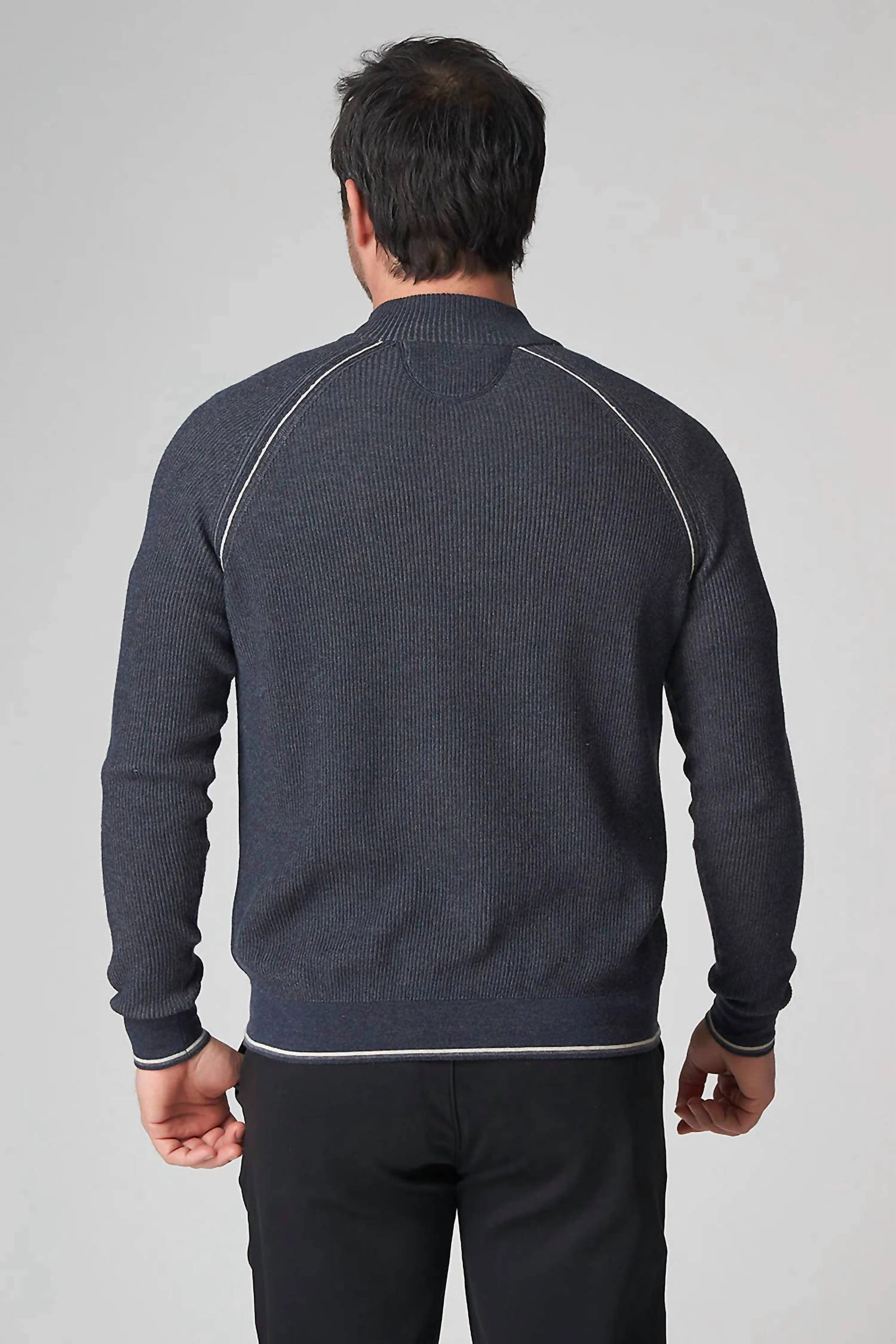 Long Sleeve English Rib Zip Mock Sweater In Midnight