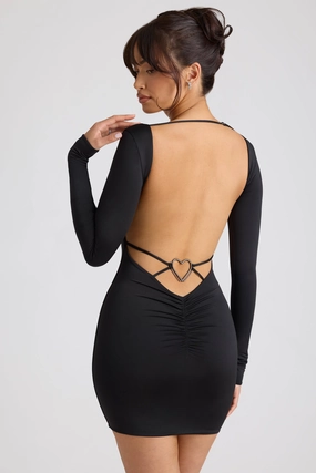 Long Sleeve Sweetheart Neckline Mini Dress in Black Dresses - lace dresses best price