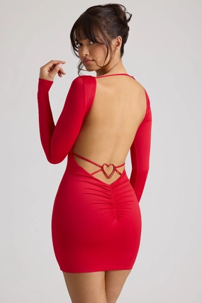 Long Sleeve Sweetheart Neckline Mini Dress in Fire Red Dresses - lace dresses best price