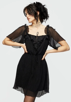 Lucien Textured Angel Sleeve Mini Dress Dresses Womens - beach dresses cheap