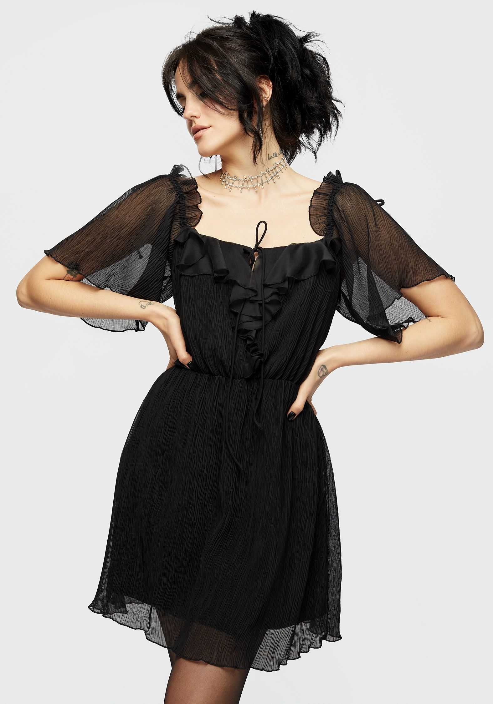 Lucien Textured Angel Sleeve Mini Dress Dresses Womens - beach dresses cheap