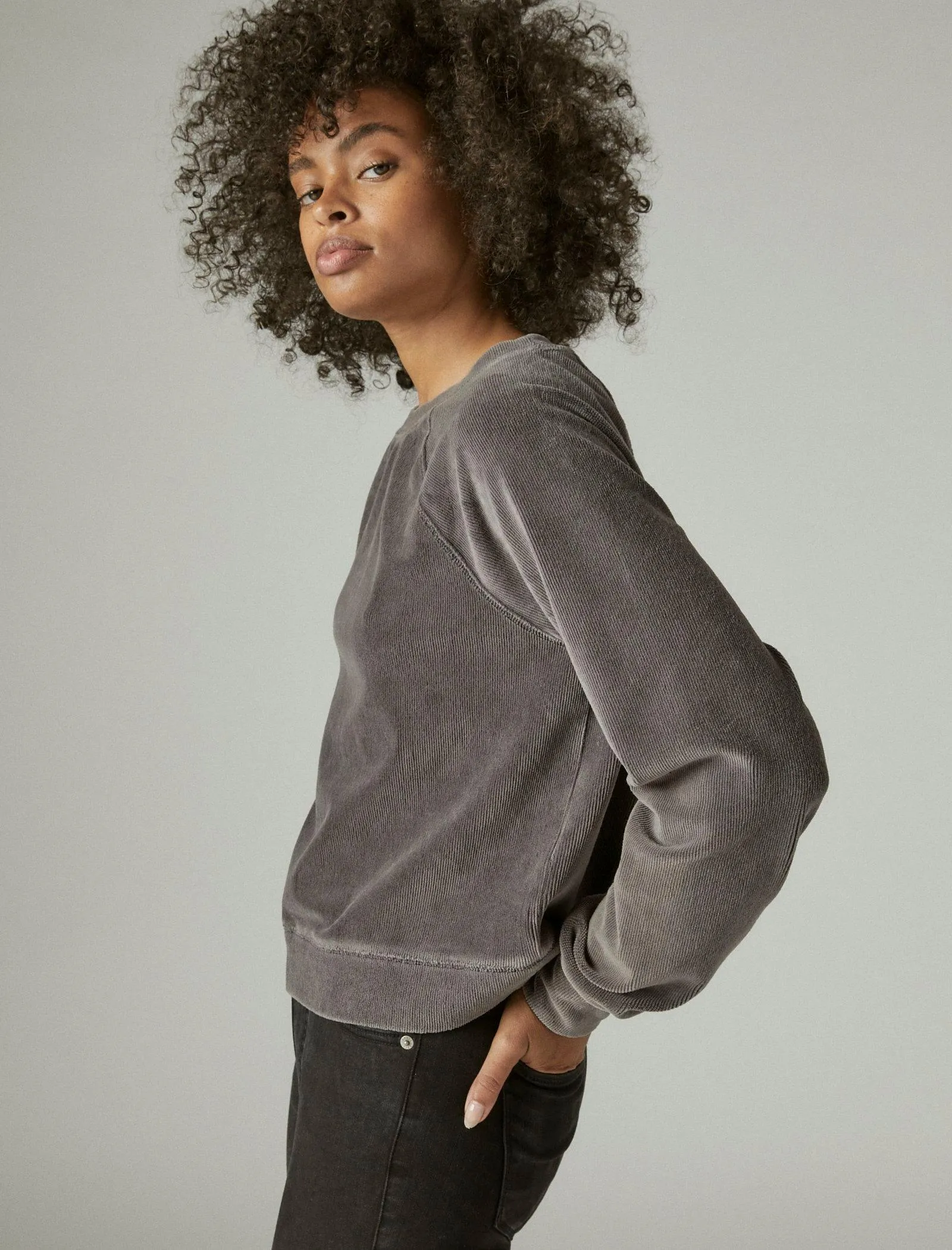 Lucky Brand Women's Ribbed Velour Crew