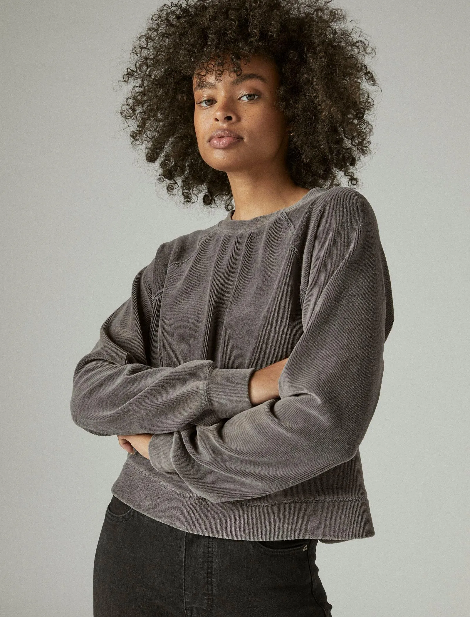 Lucky Brand Women's Ribbed Velour Crew