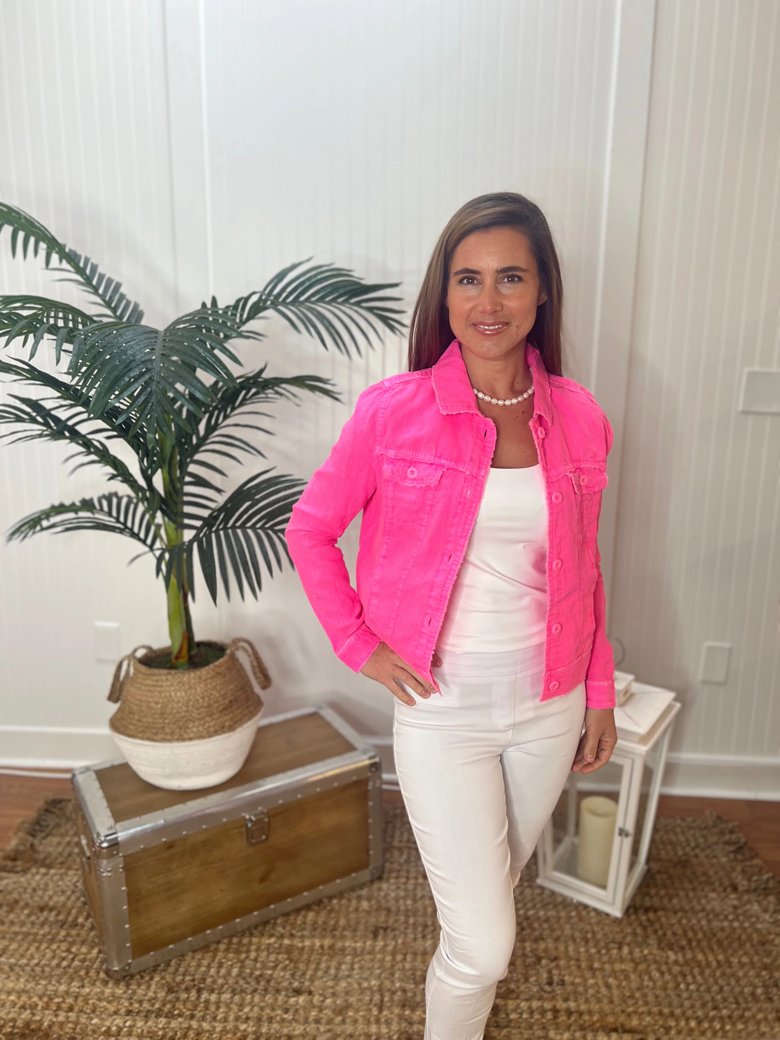 Lulu B Linen Travel Jacket - Clear Pink