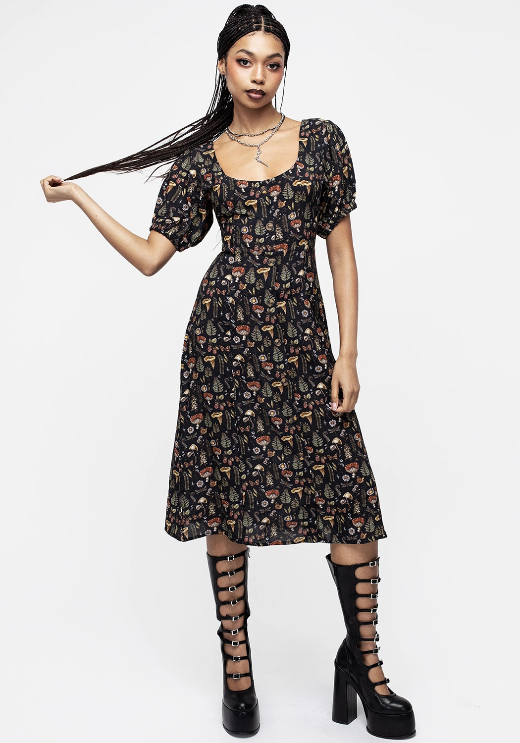 Luthien Puff Sleeve Midi Dress Dresses Womens - beach dresses cheap