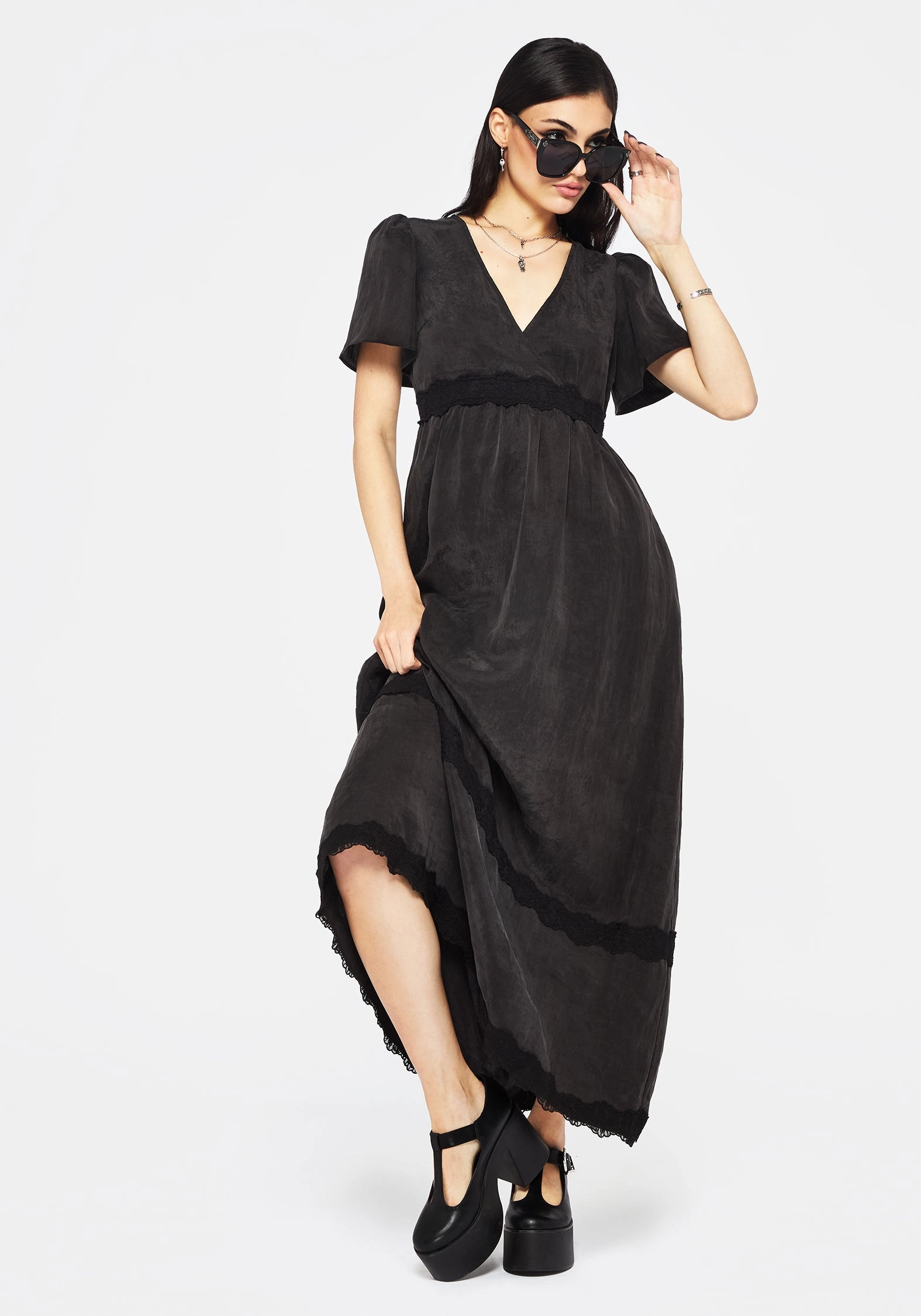 Maeve Lyocell Blend Lace Detail Maxi Dress Dresses Womens - summer dresses discount