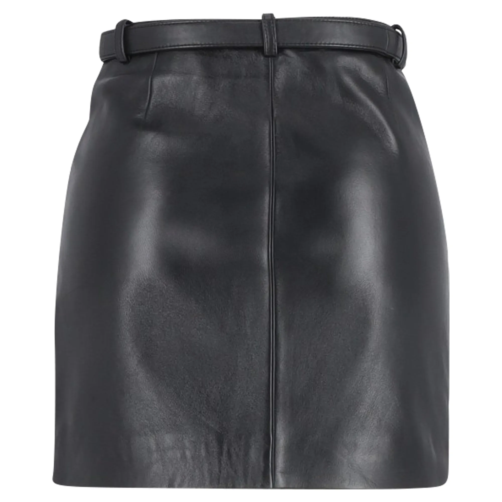 Maje Jerto Belted Mini Skirt in Black Leather