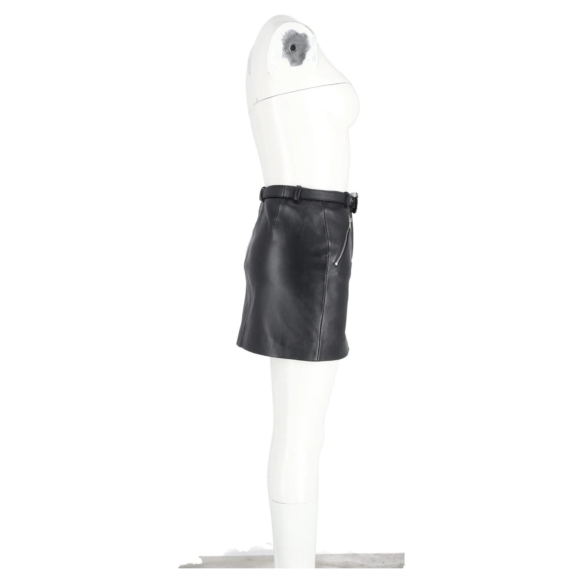 Maje Jerto Belted Mini Skirt in Black Leather