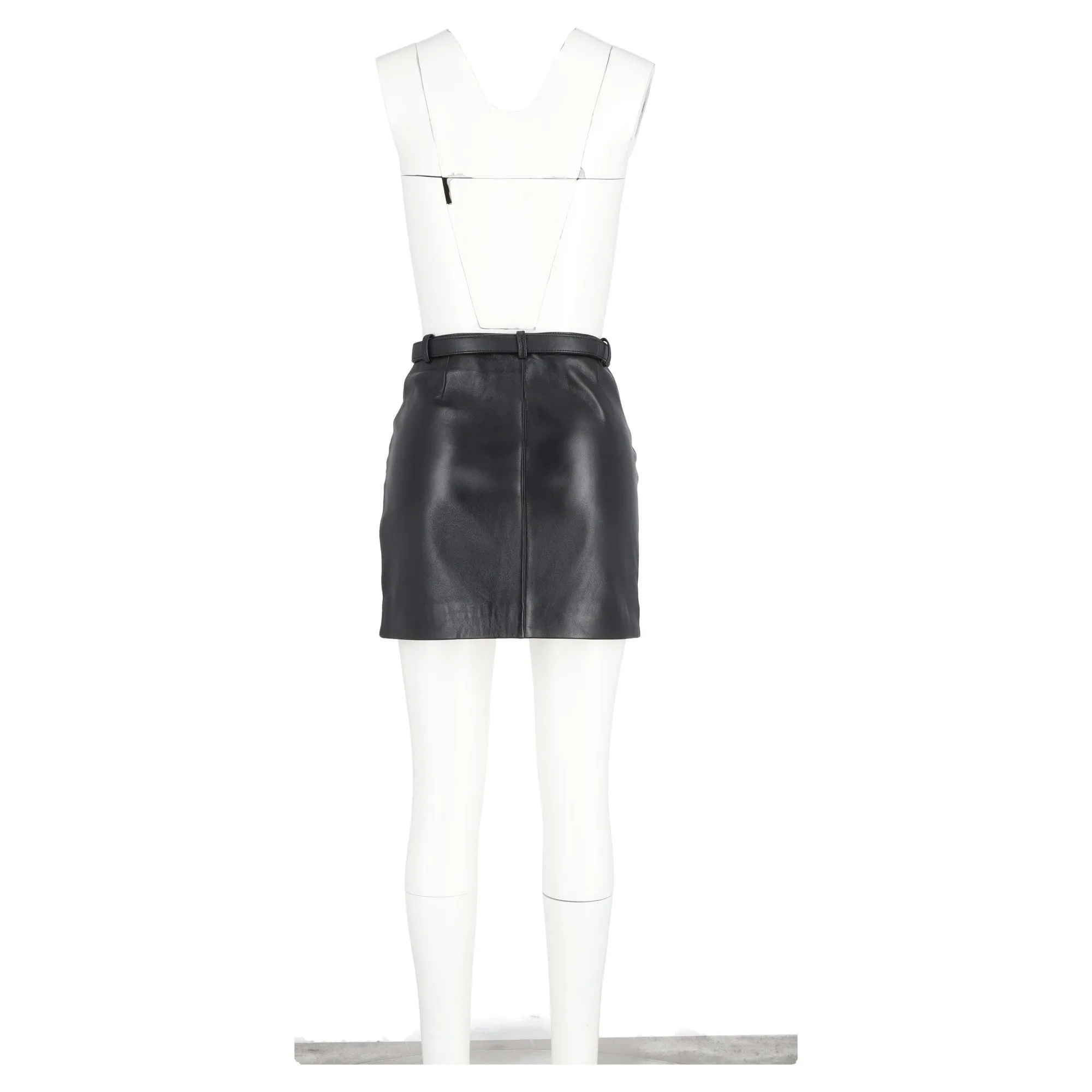 Maje Jerto Belted Mini Skirt in Black Leather