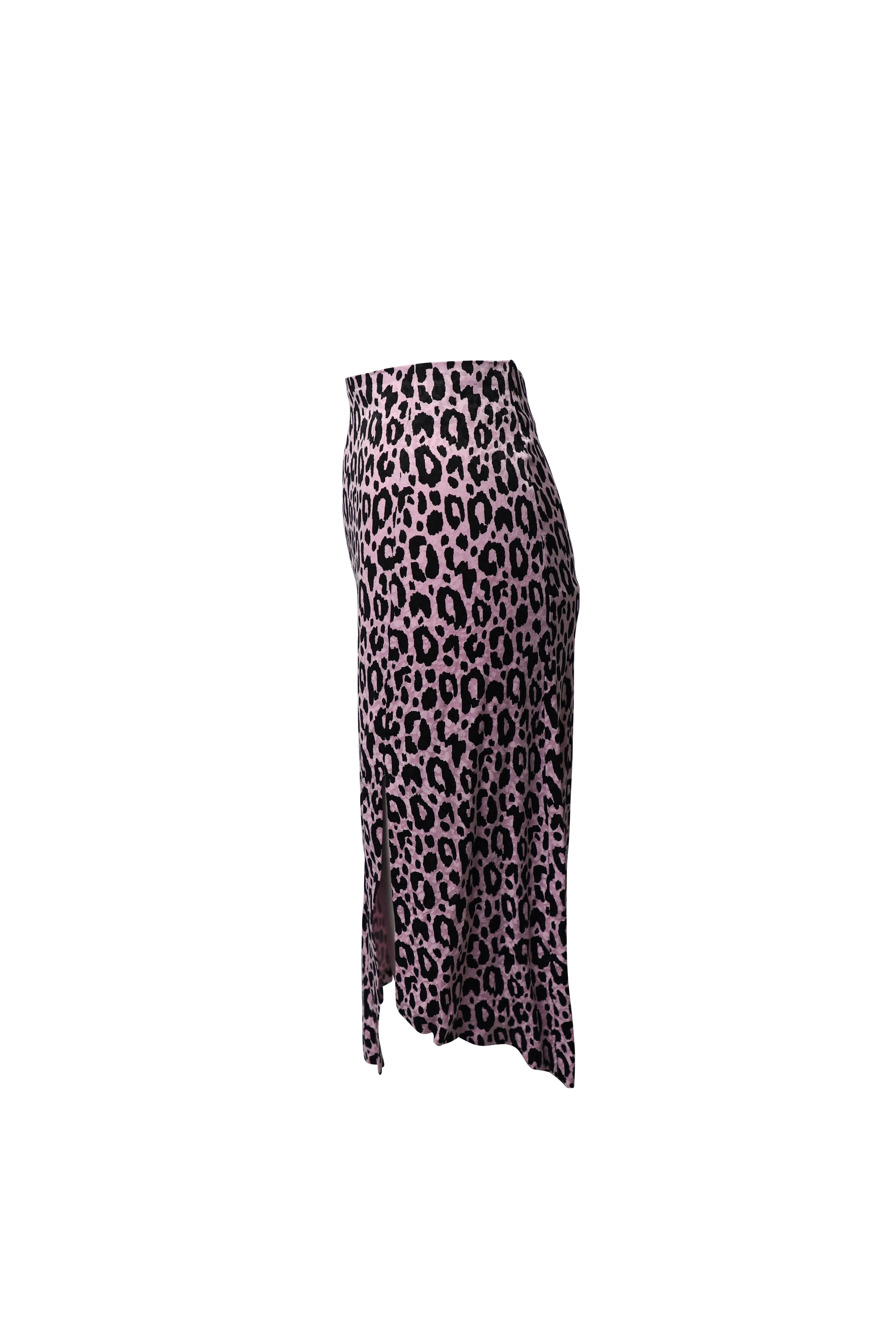 Maje Jipanta Leopard Print Front Slit Skirt in Pink Cupro