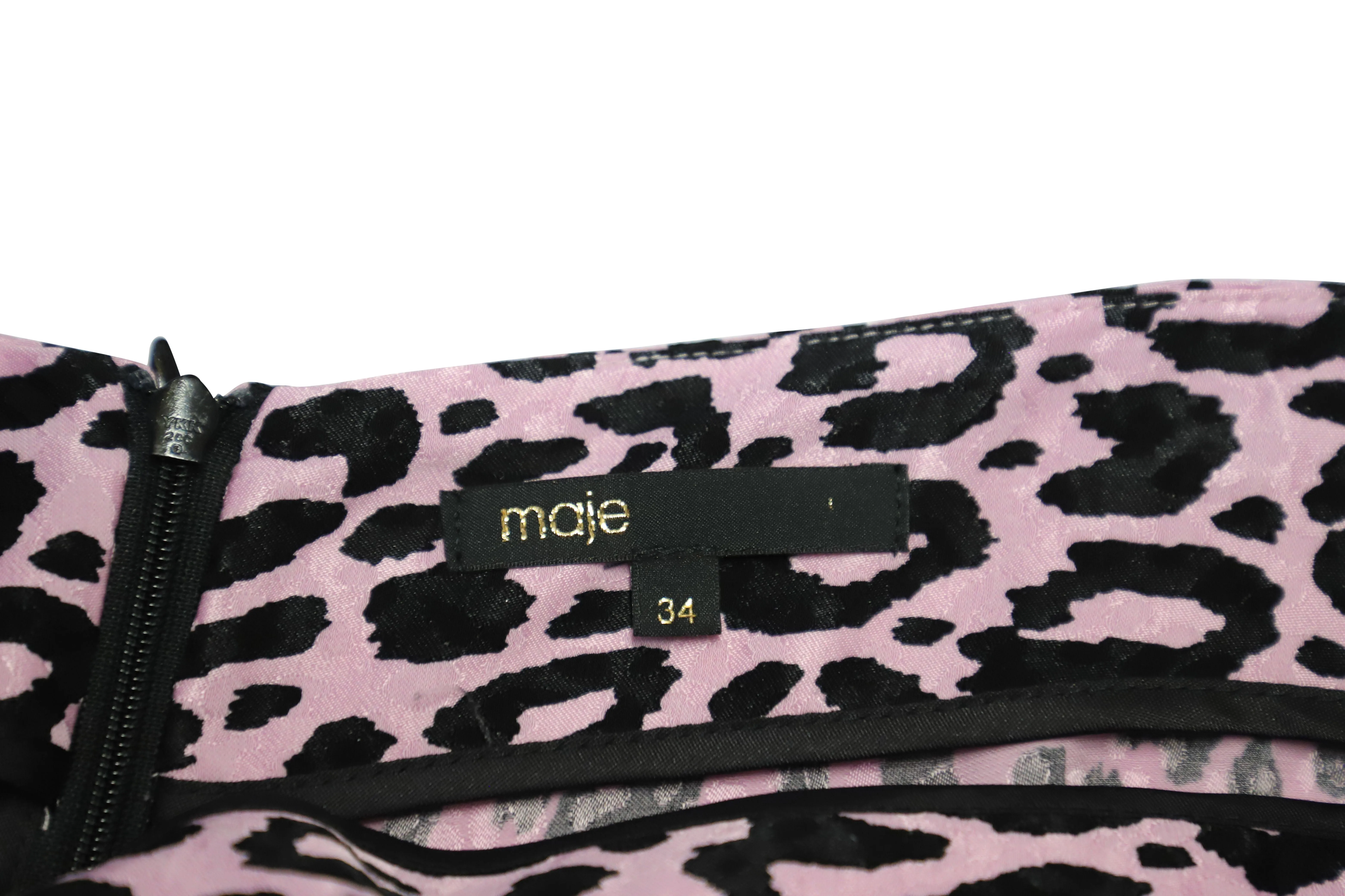 Maje Jipanta Leopard Print Front Slit Skirt in Pink Cupro