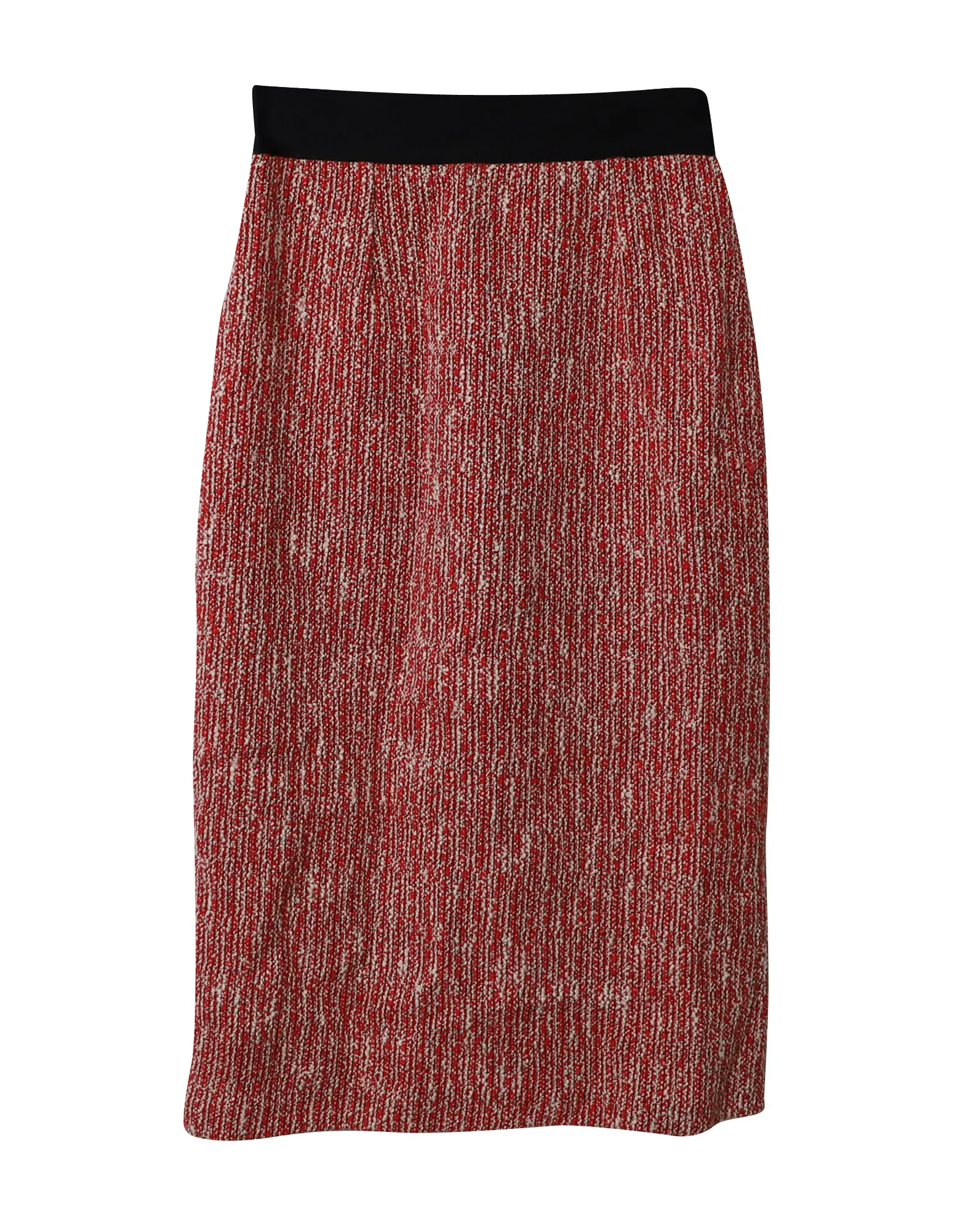 Maje Jivor Tweed Pencil Midi Skirt in Red Cotton