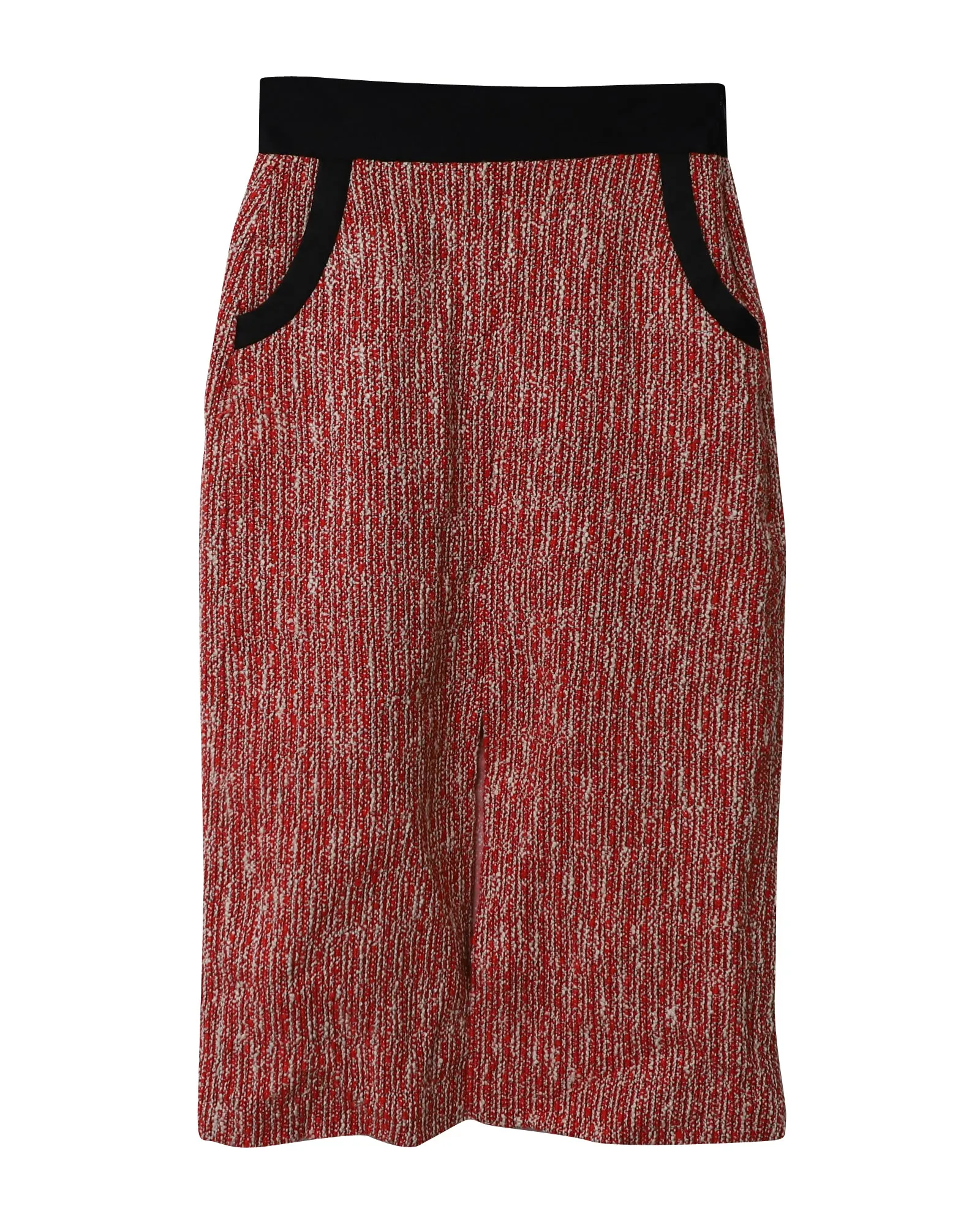 Maje Jivor Tweed Pencil Midi Skirt in Red Cotton