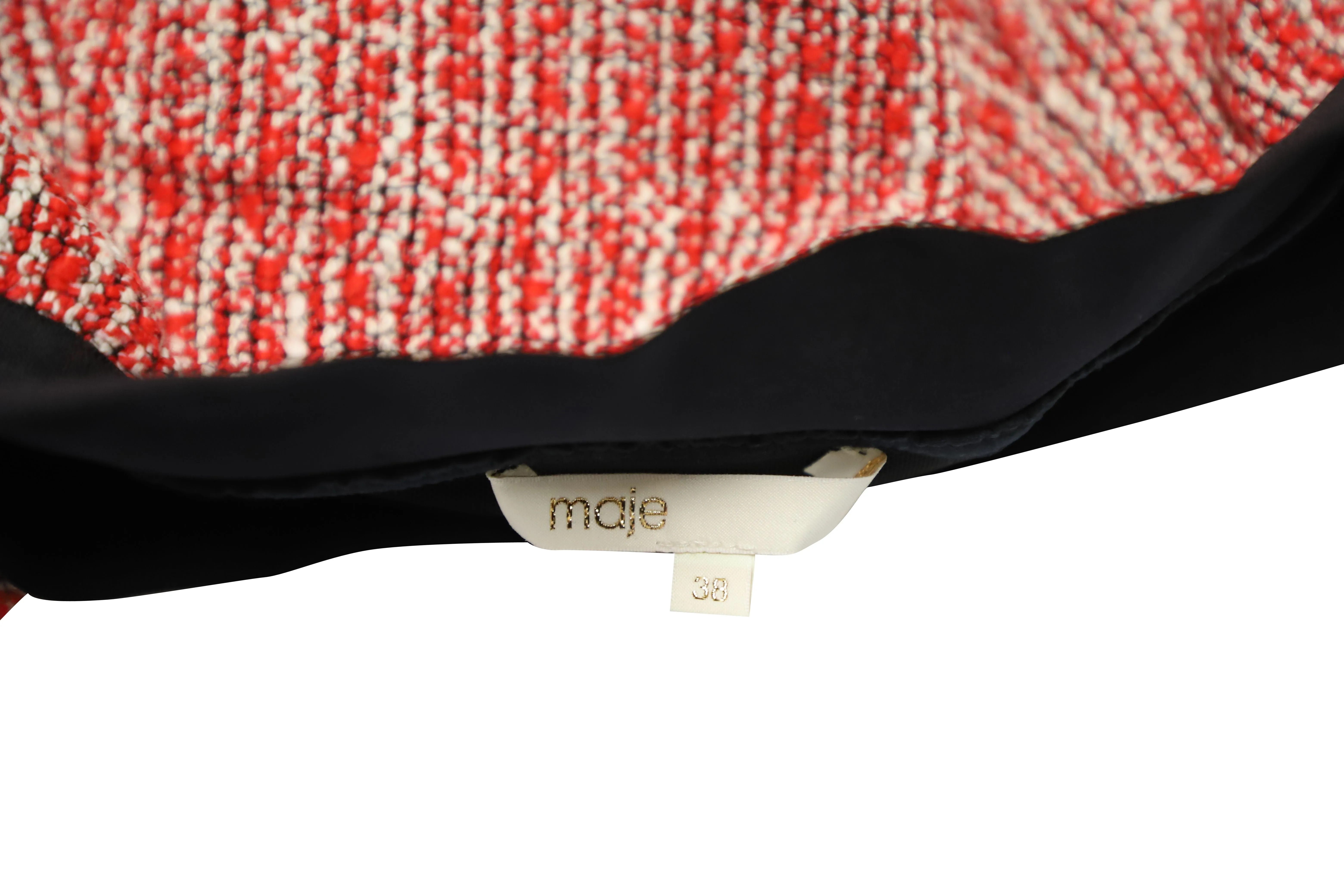 Maje Jivor Tweed Pencil Midi Skirt in Red Cotton