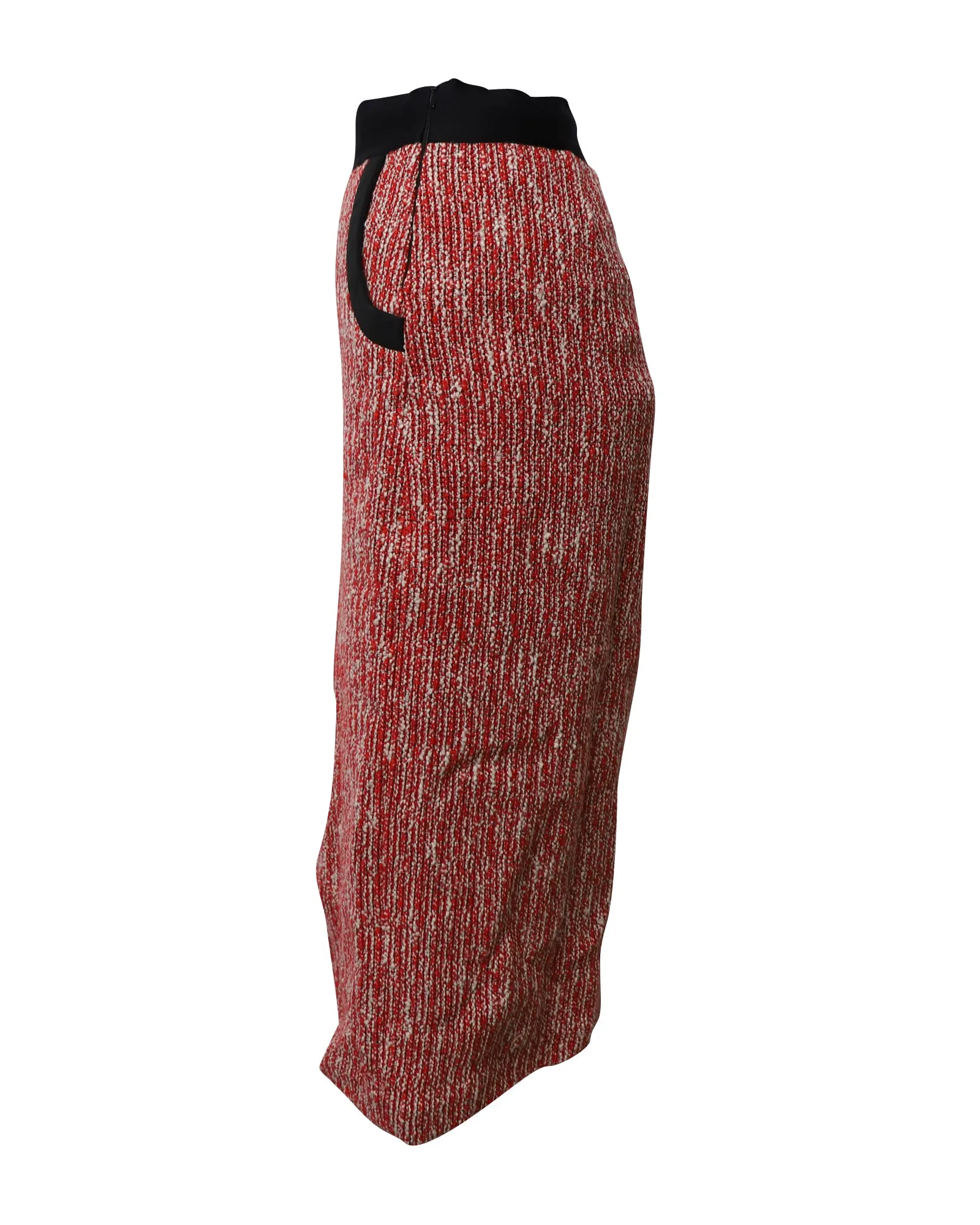 Maje Jivor Tweed Pencil Midi Skirt in Red Cotton