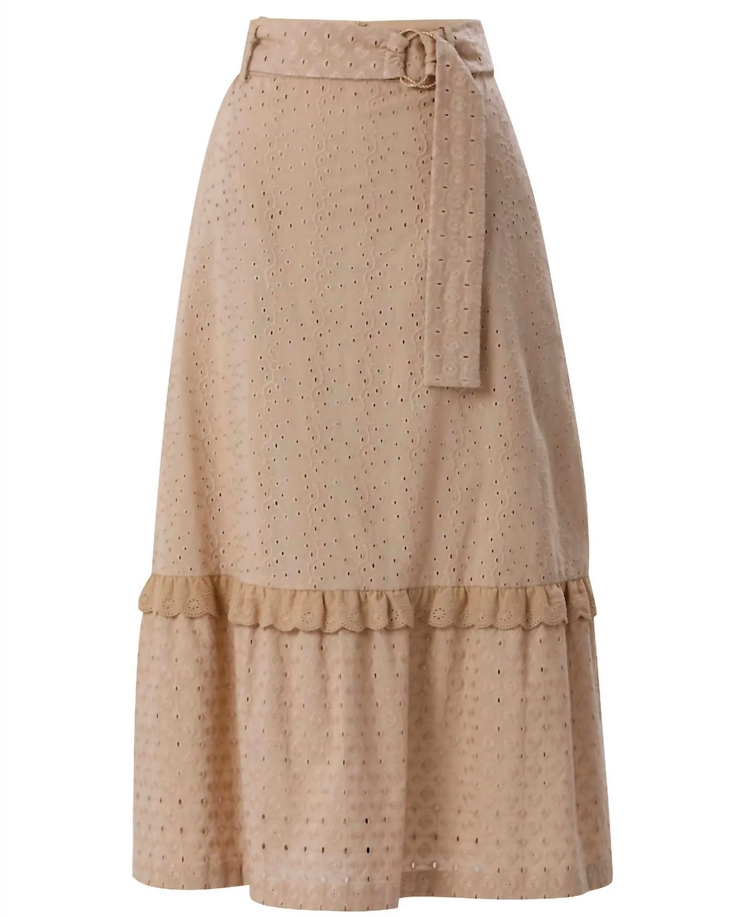 Margaret Eyelet Midi Skirt In Beige