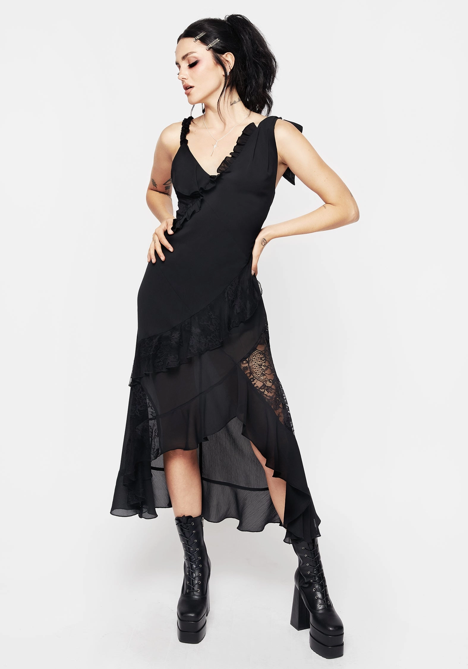 Marishka Lace Panelled High Low Dress Dresses Womens - beach dresses cheap