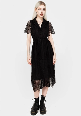Martyr Collar Lace Midi Shirt Dress Dresses Womens - beach dresses cheap