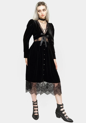 Mausoleum Velour Mutton Sleeve Midi Dress Dresses Womens - beach dresses cheap