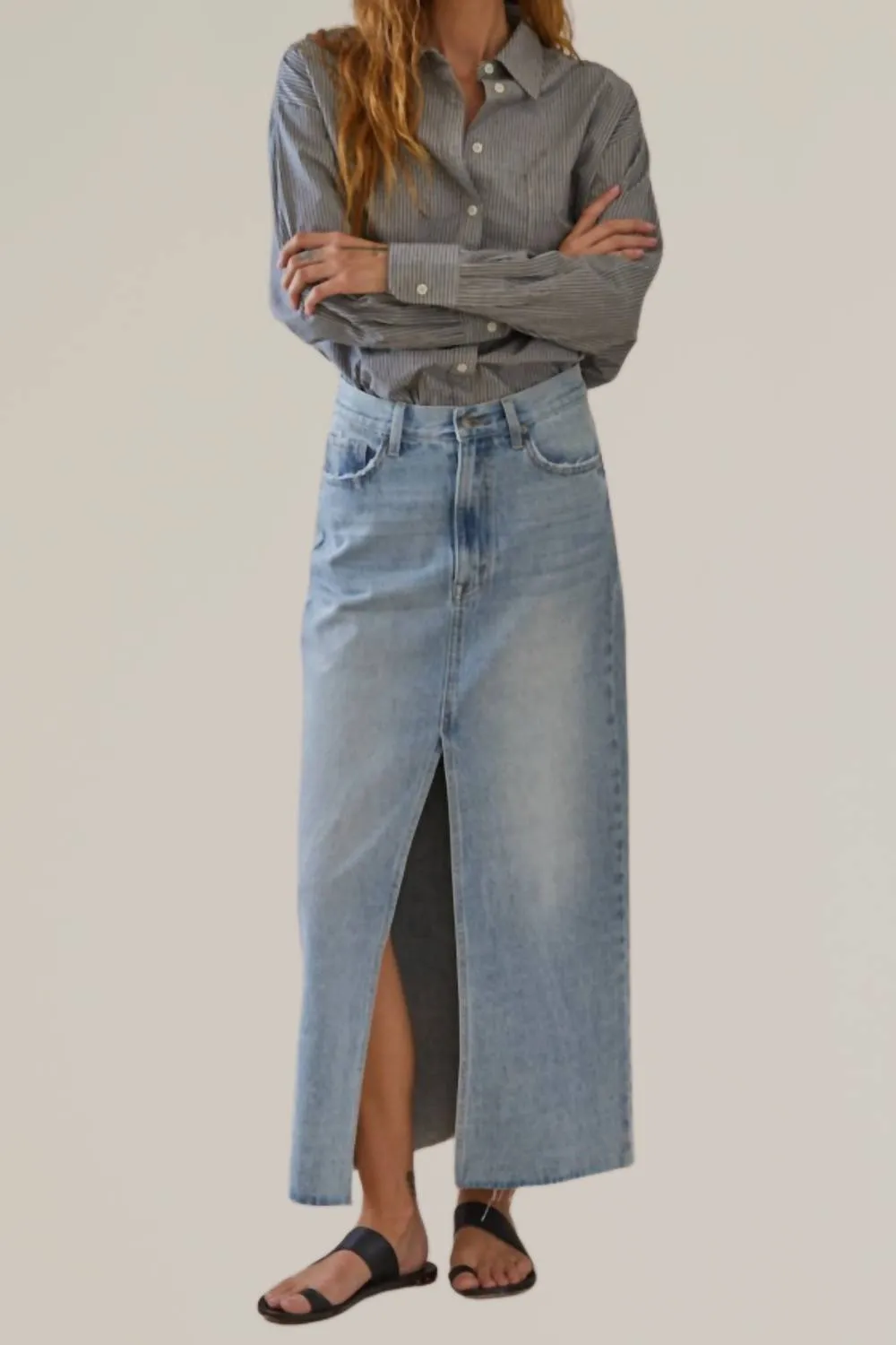 Maxi Denim Skirt In Light Wash