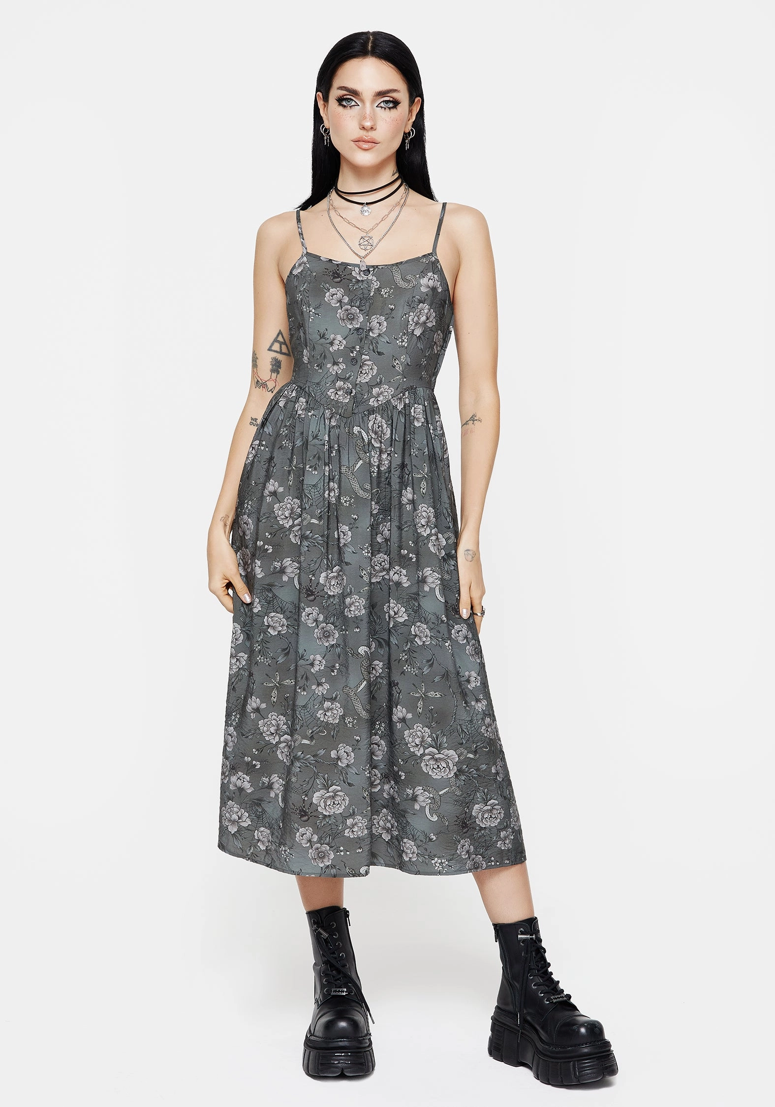 Meadow Floral Serpent Print Cami Midi Dress