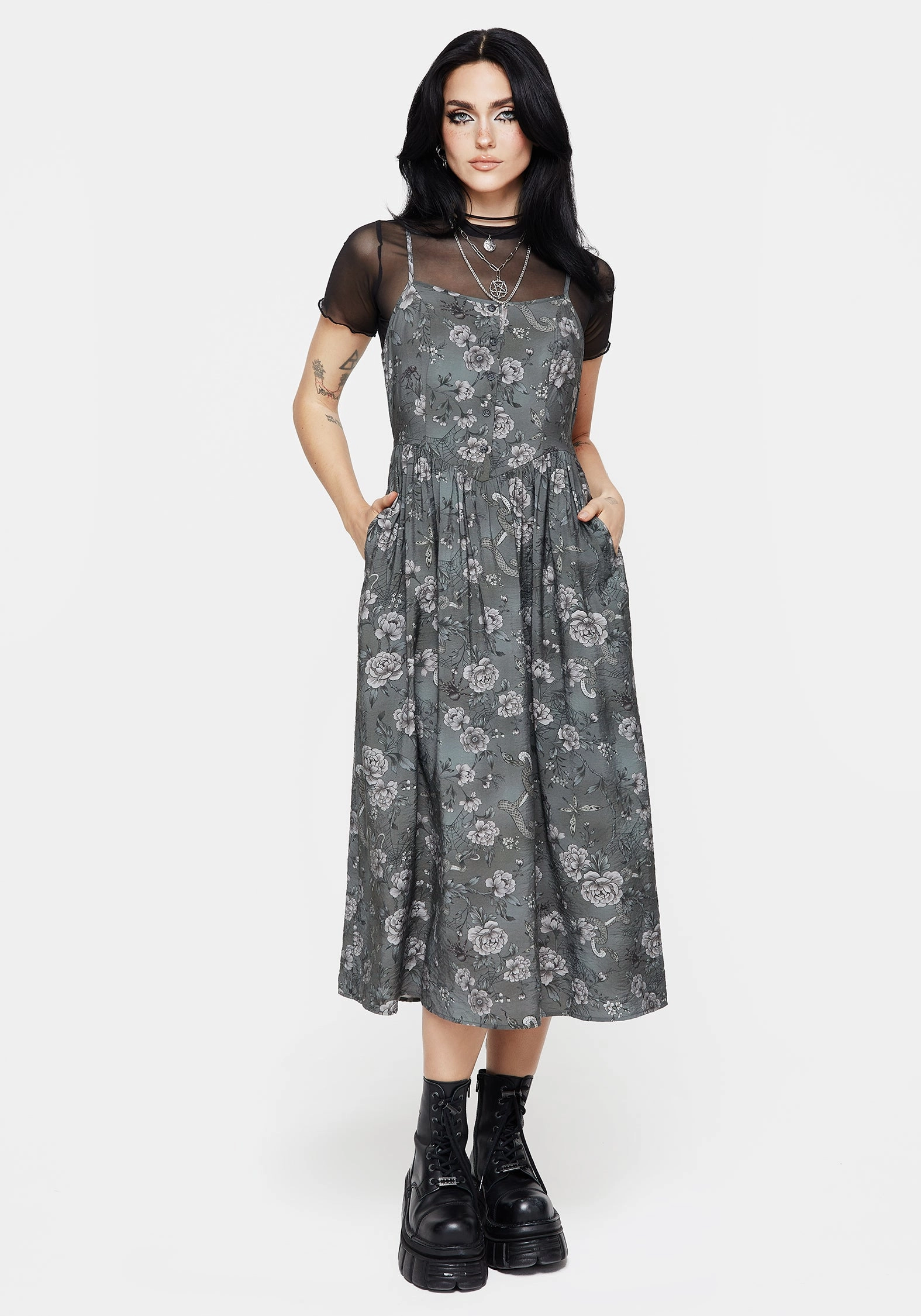 Meadow Floral Serpent Print Cami Midi Dress