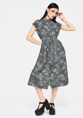 Meadow Floral Serpent Print Midi Shirt Dress Dresses Womens - beach dresses cheap