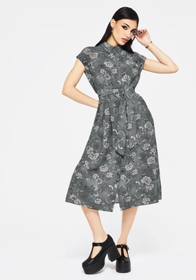 Meadow Floral Serpent Print Midi Shirt Dress Dresses Womens - wedding guest outfits