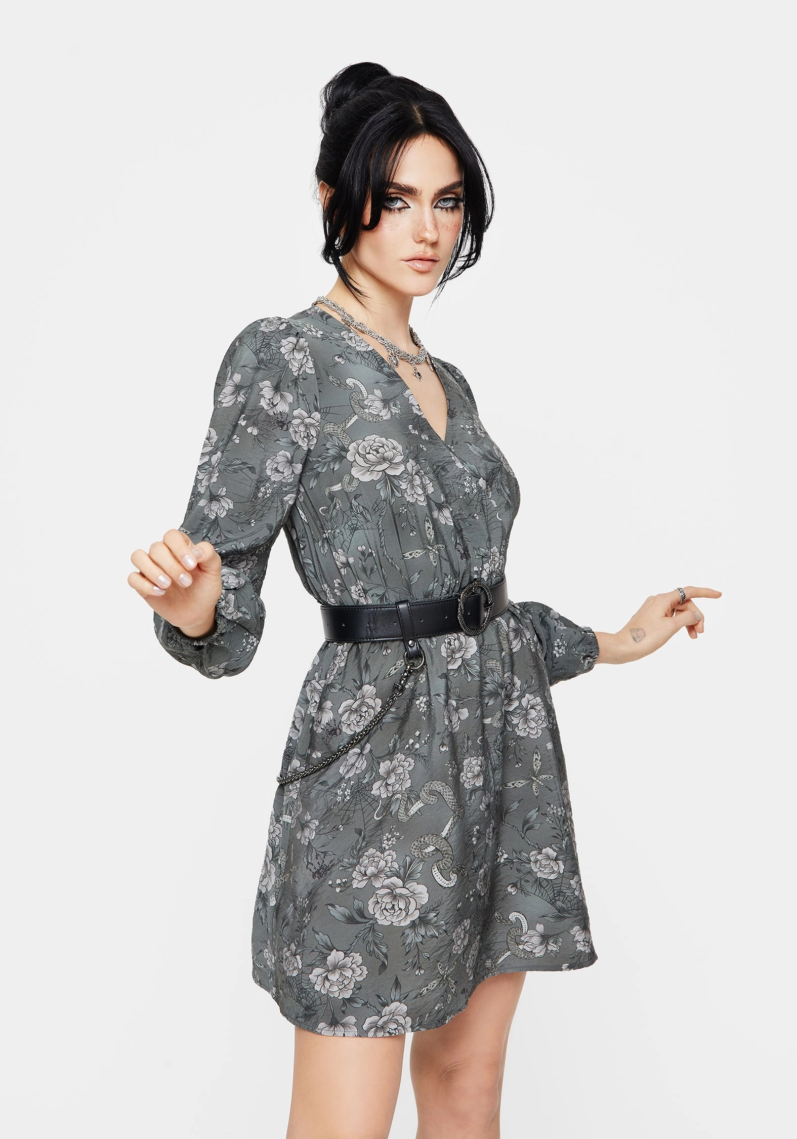 Meadow Floral Serpent Print Mini Wrap Dress