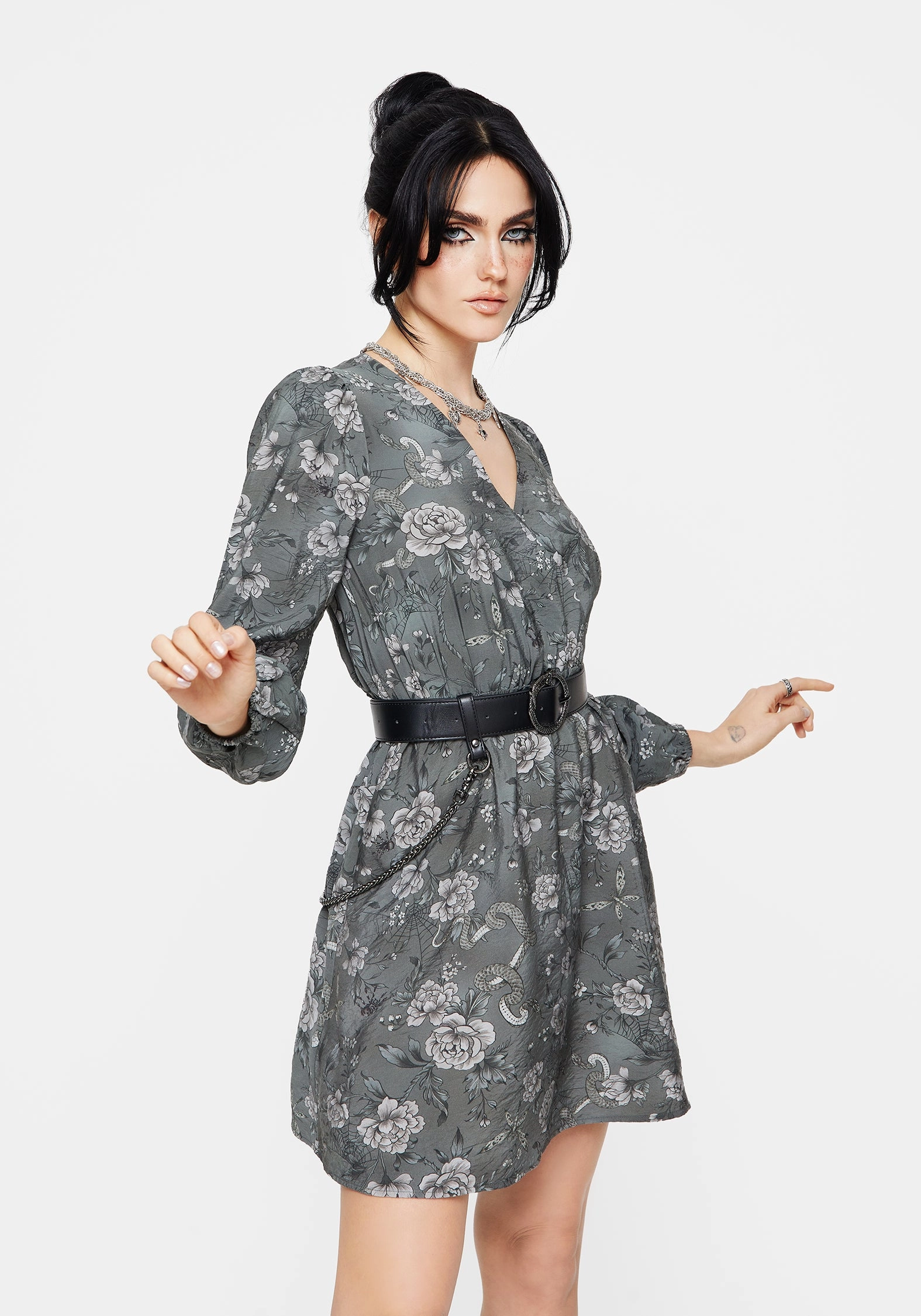 Meadow Floral Serpent Print Mini Wrap Dress