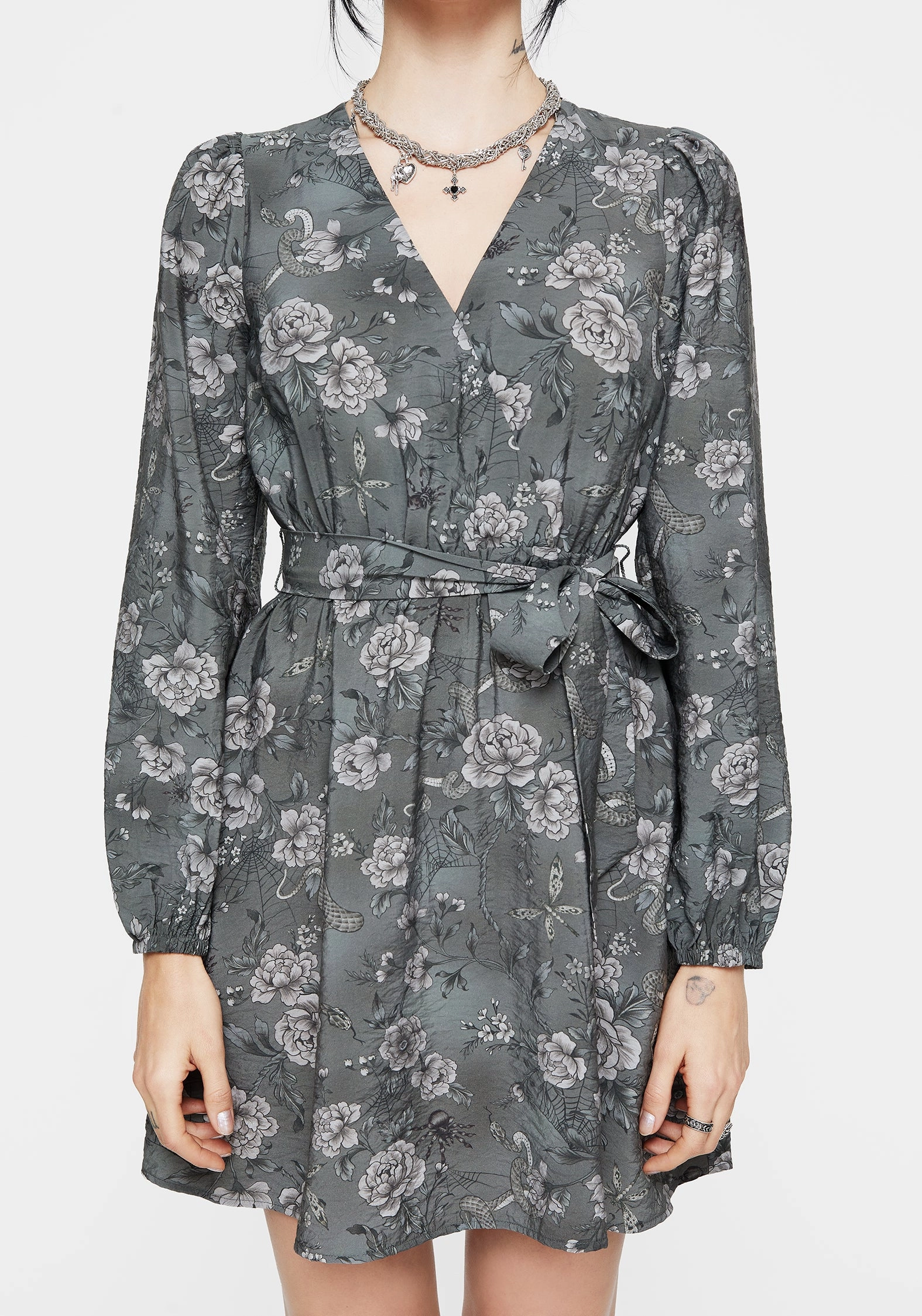 Meadow Floral Serpent Print Mini Wrap Dress