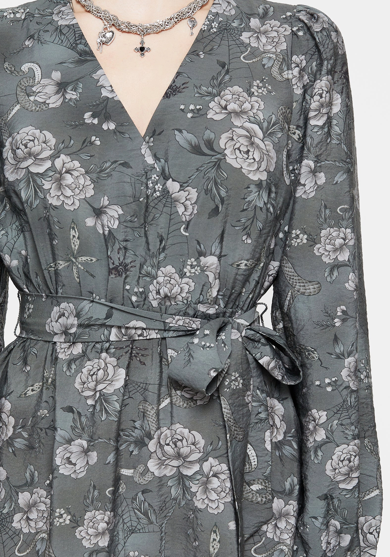 Meadow Floral Serpent Print Mini Wrap Dress