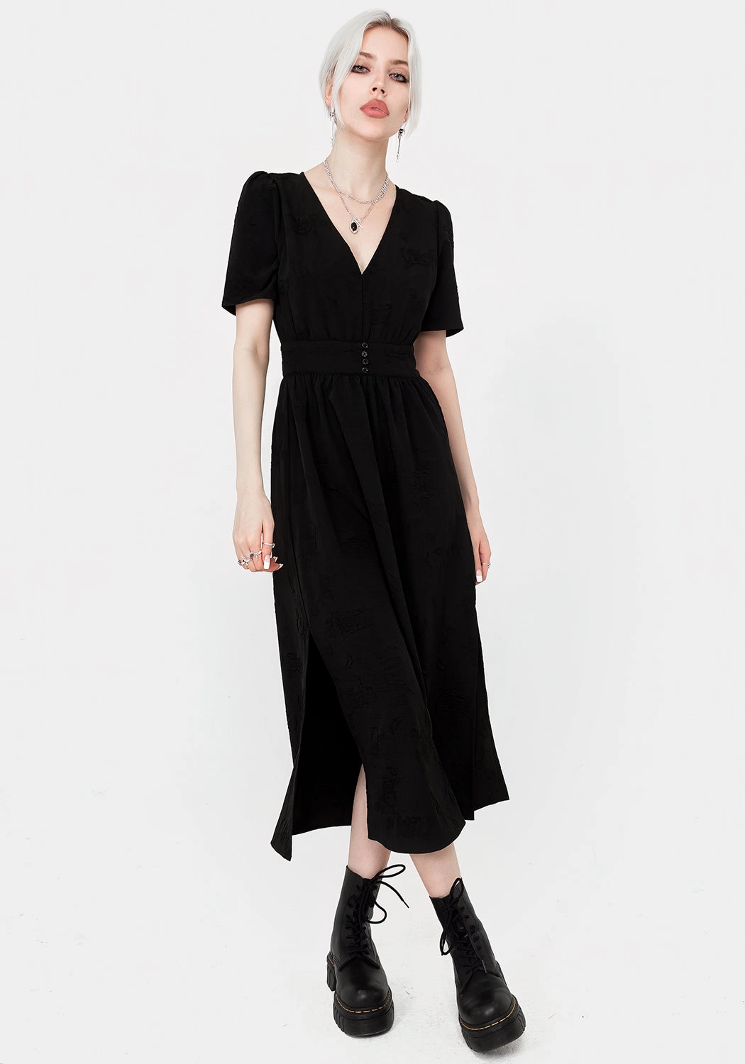 Medea Jacquard V-Neck Midaxi Dress