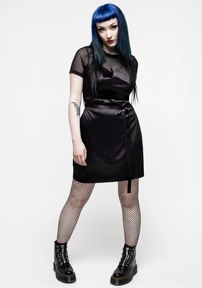 Medeina Cowl Neck Belted Satin Mini Dress - Midnight Black Dresses Womens - beach dresses cheap