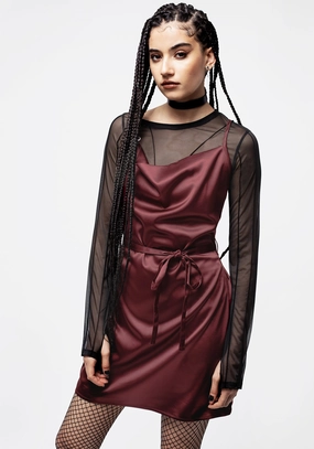 Medeina Cowl Neck Belted Satin Mini Dress - Red Dresses Womens - beach dresses cheap