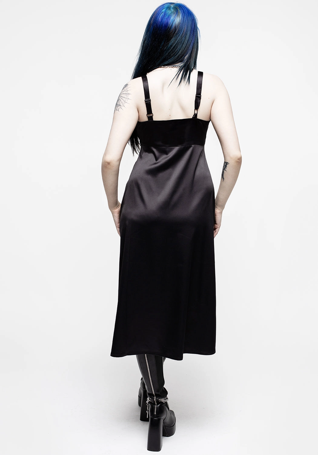 Medeina Lace Trim Satin Midi Slip Dress - Midnight Black