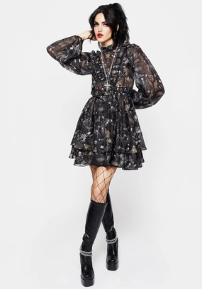 Melancholia Frill Yoke Layered Organza Mini Dress Dresses Womens - beach dresses cheap