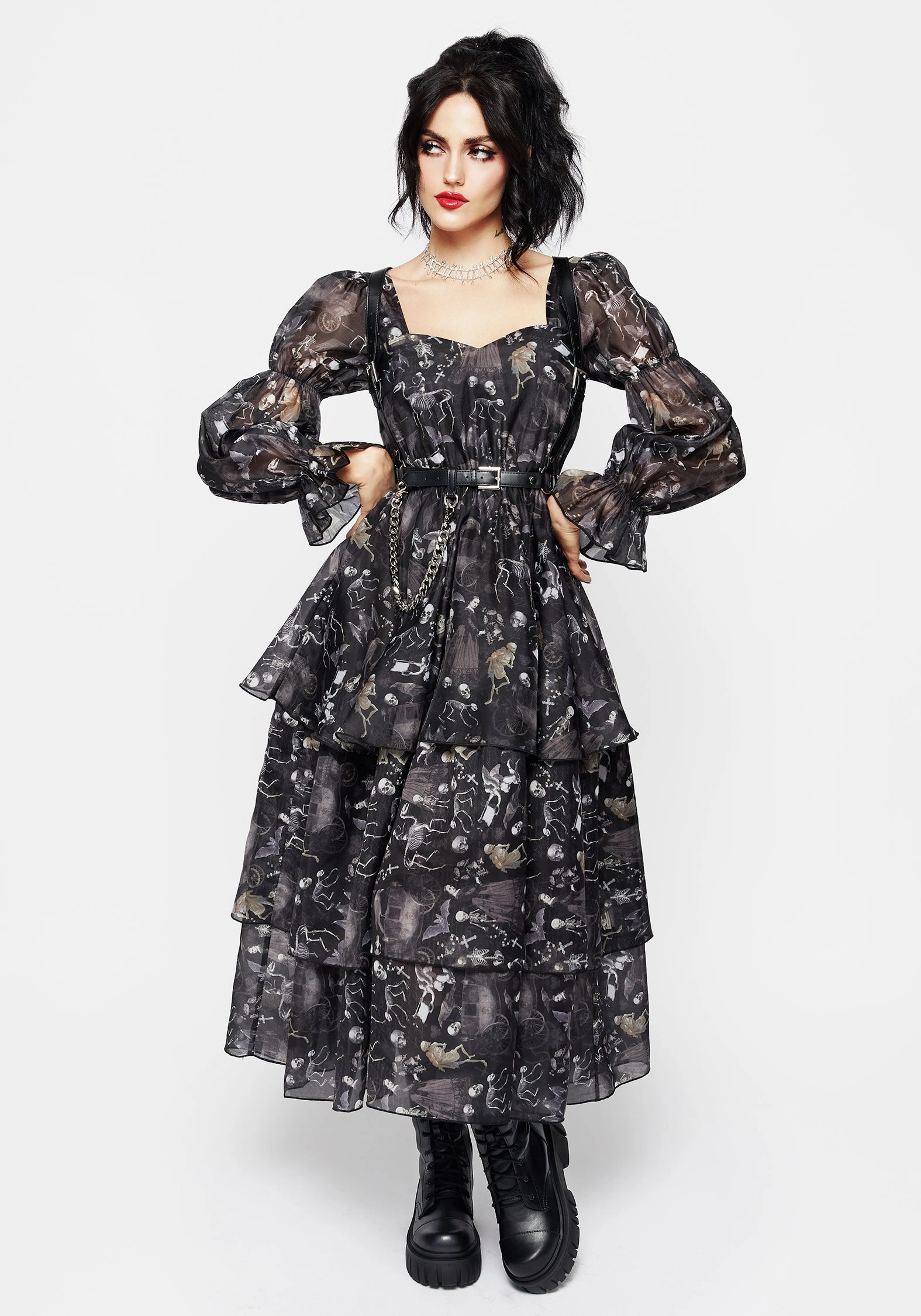 Melancholia Virago Puff Sleeve Layered Organza Midaxi Dress Dresses Womens - beach dresses cheap