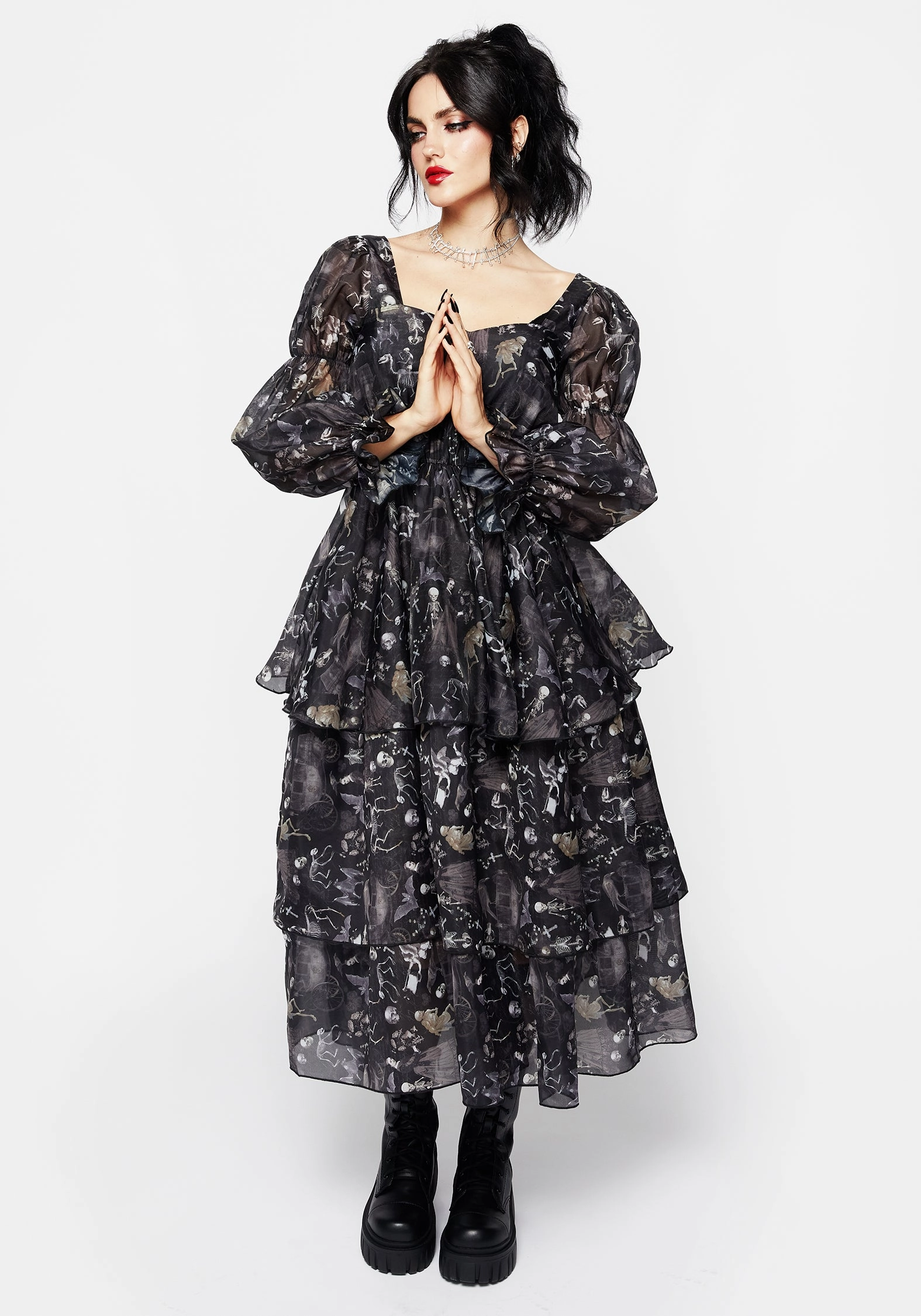 Melancholia Virago Puff Sleeve Layered Organza Midaxi Dress