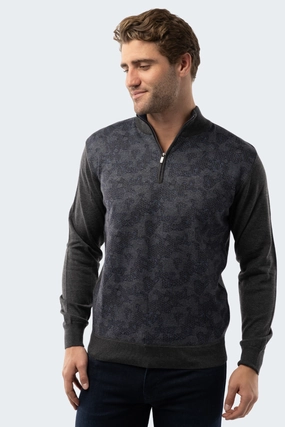 Melange Dark Grey Camo Quarter Zip chunky knit discount
