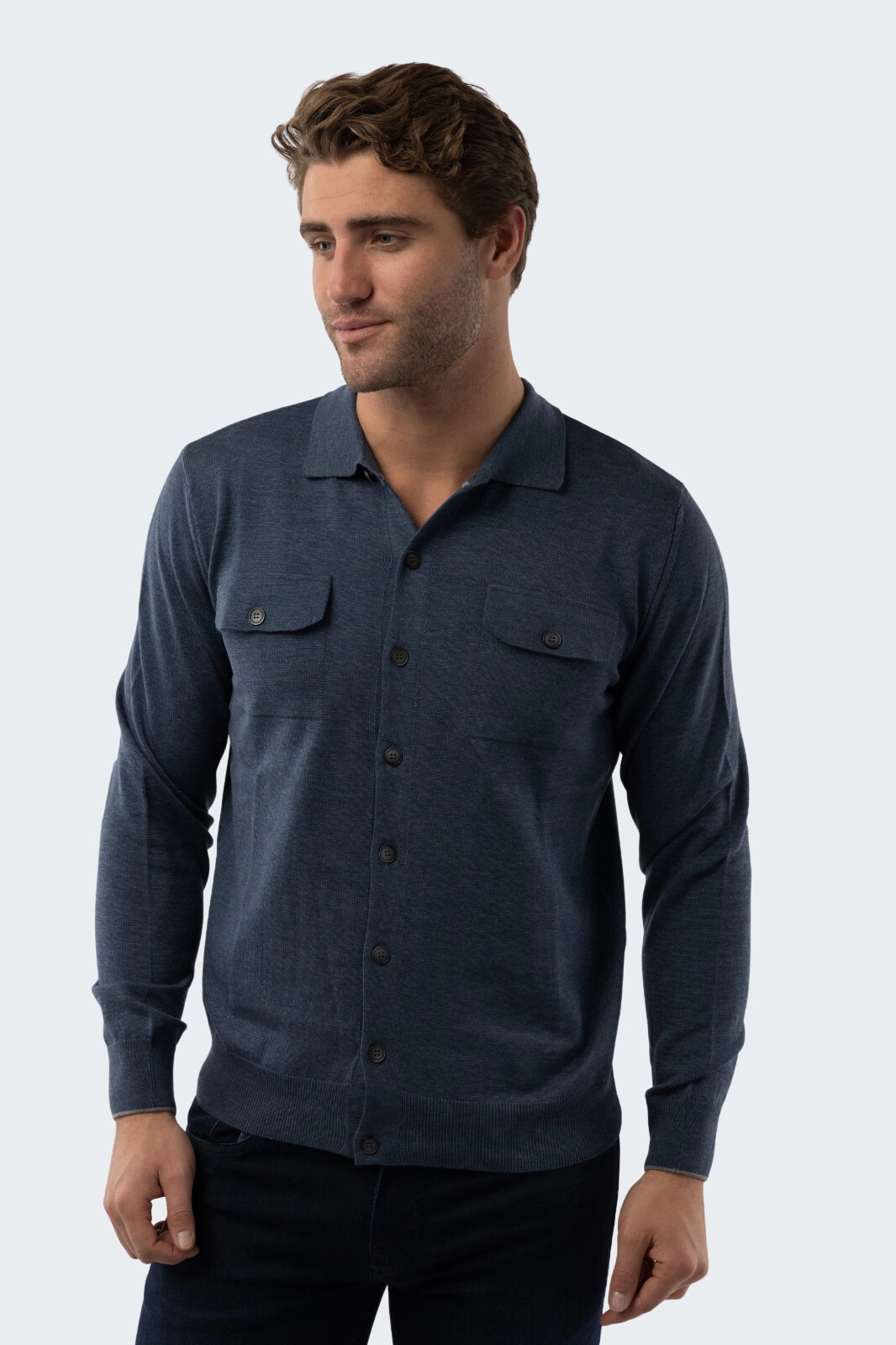 Melange Indigo Knit Cardigan chunky knit discount