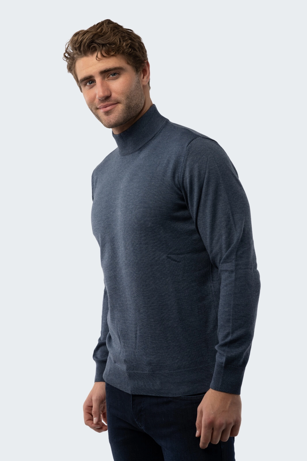 Melange Indigo Mockneck Sweater chunky knit discount