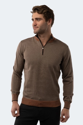 Melange Mink and Chestnut Quarter Zip chunky knit discount