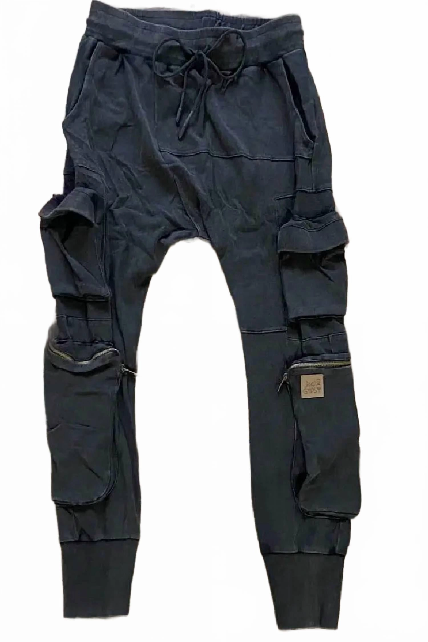 Men's Cargo Sweats Pants With Zipper Pocket In Black