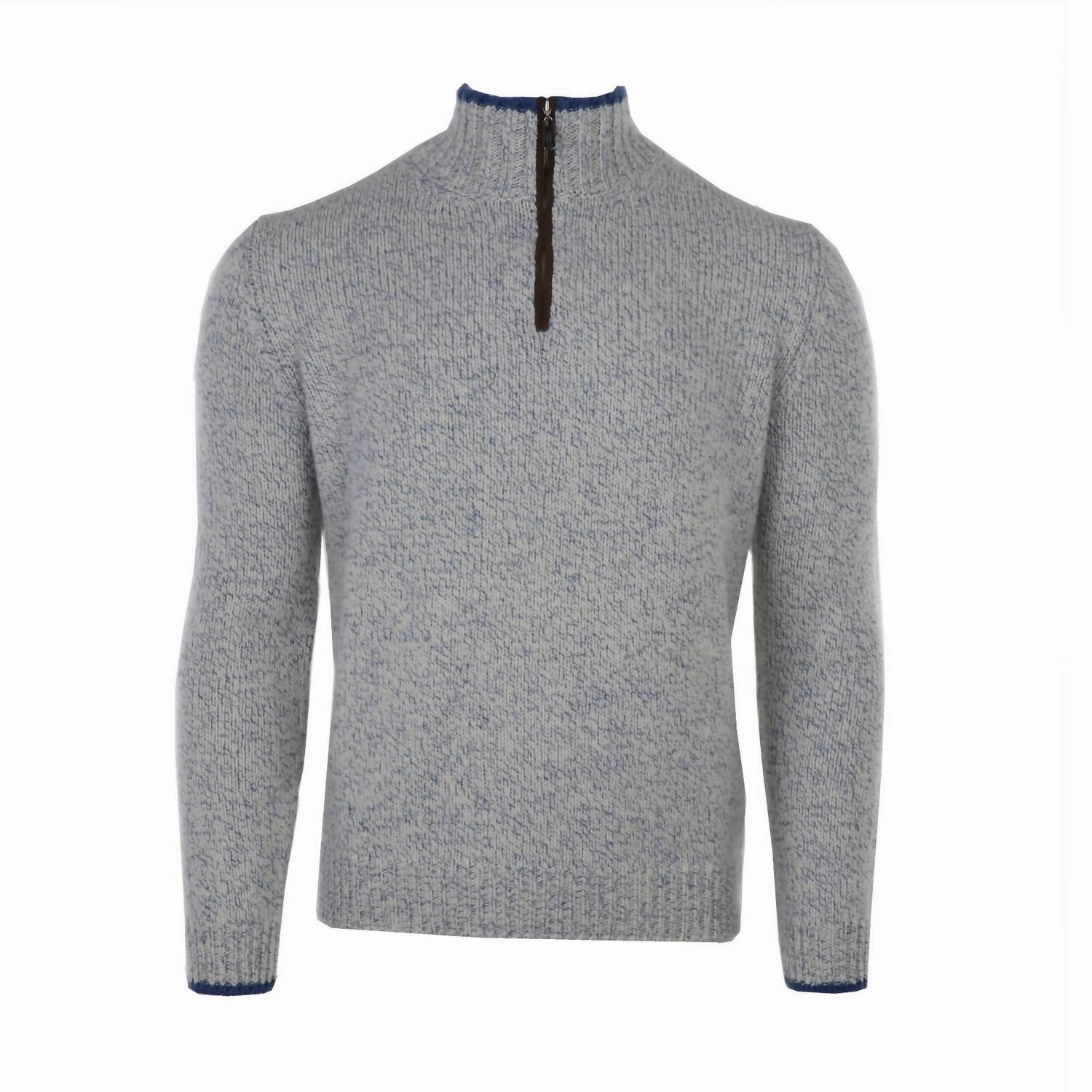 Men's Cashmere Bicolor & Suede Quarter Zip In Grey
