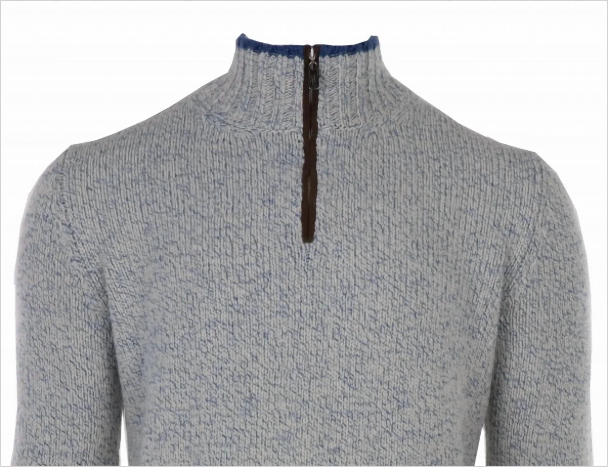 Men's Cashmere Bicolor & Suede Quarter Zip In Grey