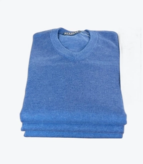 Men's Cotton Cashmere V-Neck Sweater In Mountain Blue turtleneck sweaters sale