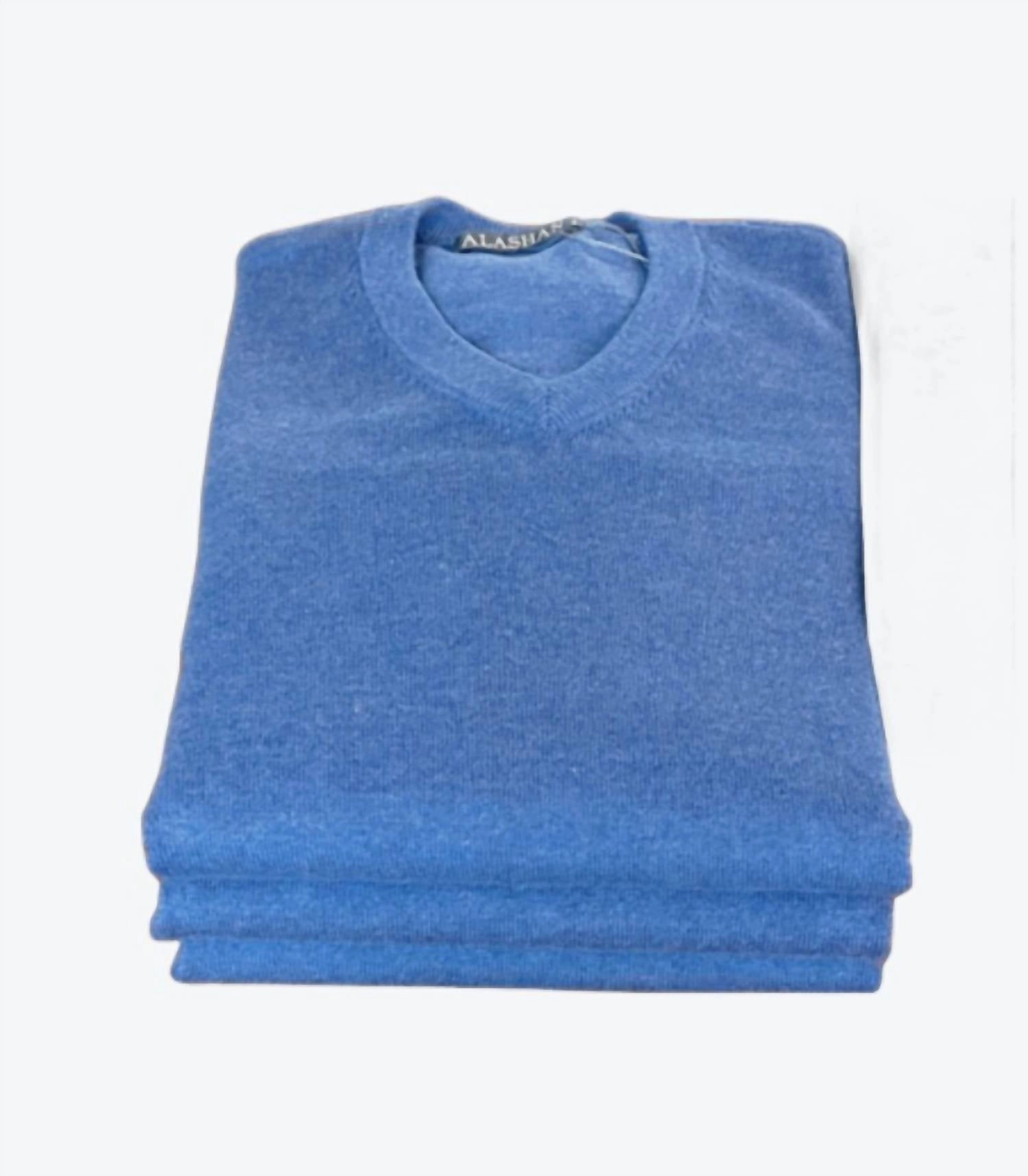 Men's Cotton Cashmere V-Neck Sweater In Mountain Blue turtleneck sweaters sale