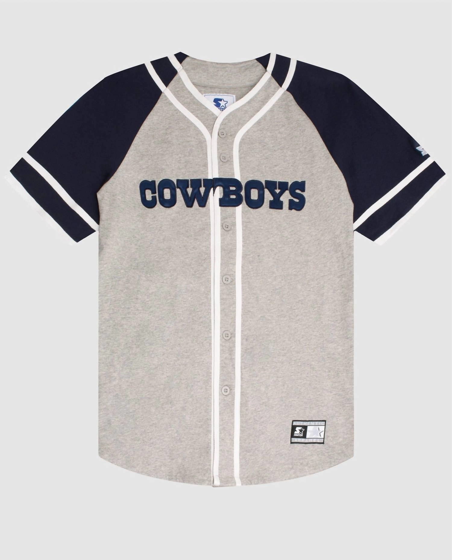 Men's Dallas Cowboys Button-Front Cotton Starter Baseball Jersey In Grey chunky knit discount